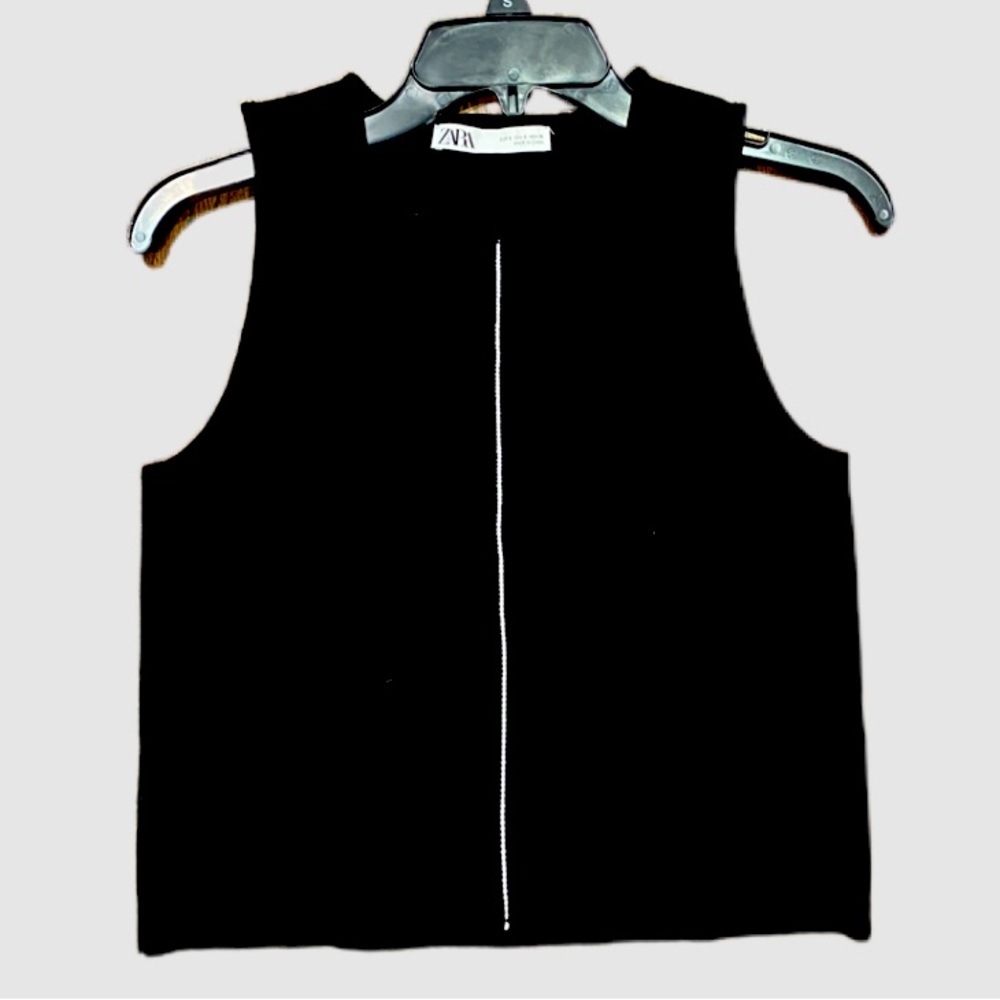 Zara Solid Black Tank w/White Line